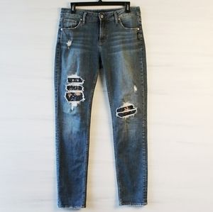 Silver Avery Slim Distressed Embroidered Jeans